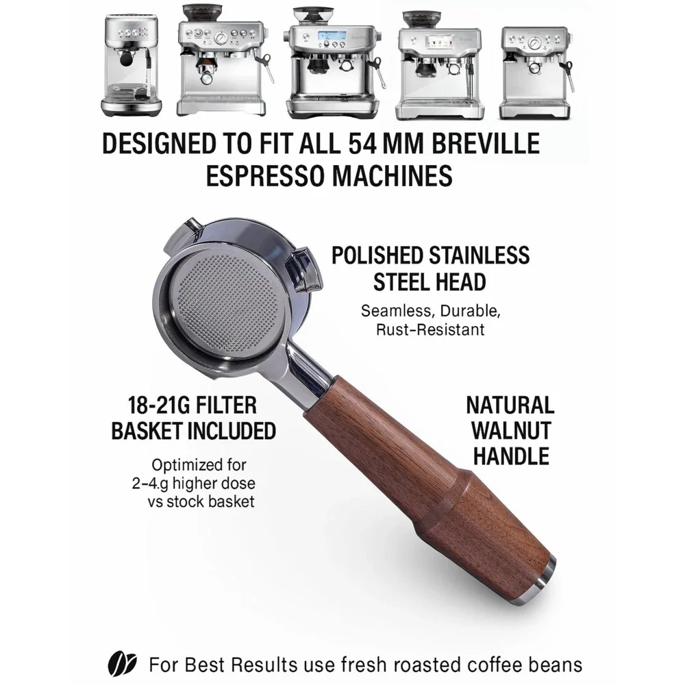 KNODOS‎ 54mm Bottomless Portafilter Walnut Handle Breville Barista Express Pro